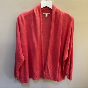 Eileen Fisher ~ Organic Linen Coral Ribbed Open Front Cardigan Sweater in Medium